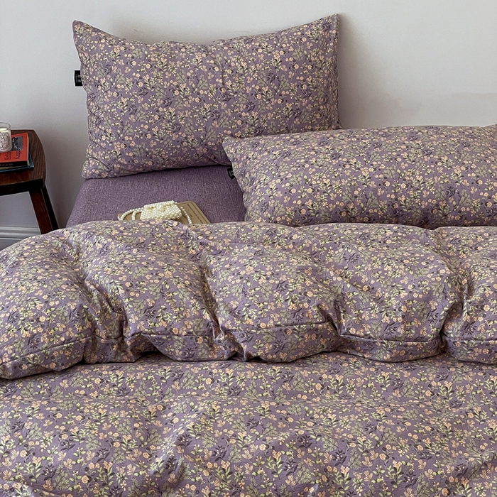 91家纺网 家纺一手货源 找家纺 仟网汇 2025新款高克重亚麻复古简单款四件套 洛檀紫