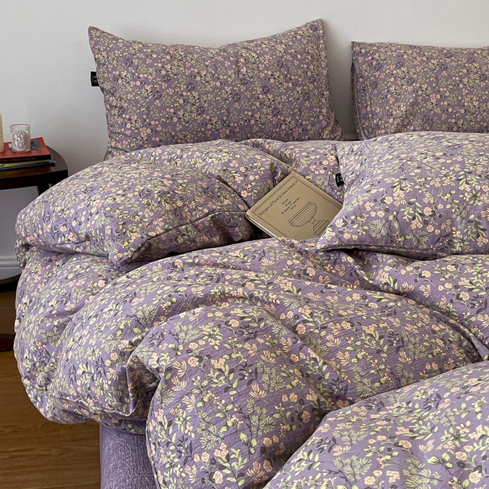 仟网汇 2025新款高克重亚麻复古简单款四件套 洛檀紫