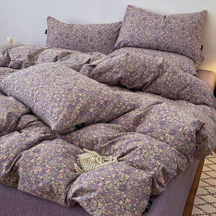 91家纺网 家纺一手货源 找家纺 仟网汇 2025新款高克重亚麻复古简单款四件套 洛檀紫