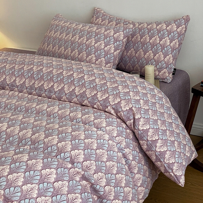 91家纺网 家纺一手货源 找家纺 仟网汇 2025新款高克重亚麻复古简单款四件套 落叶知秋紫