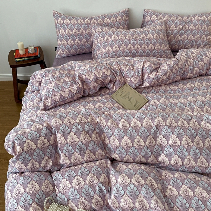 91家纺网 家纺一手货源 找家纺 仟网汇 2025新款高克重亚麻复古简单款四件套 落叶知秋紫