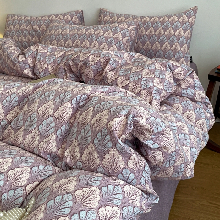 91家纺网 家纺一手货源 找家纺 仟网汇 2025新款高克重亚麻复古简单款四件套 落叶知秋紫