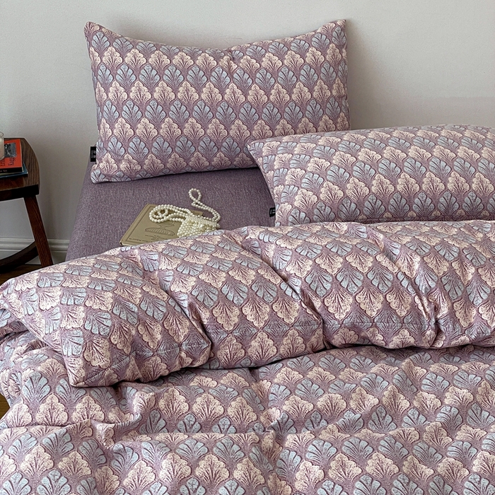 91家纺网 家纺一手货源 找家纺 仟网汇 2025新款高克重亚麻复古简单款四件套 落叶知秋紫