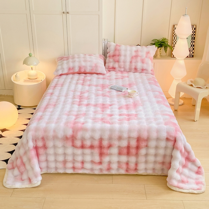 91家纺网 家纺一手货源 找家纺 耐思家纺 2025新款泡泡牛奶绒纯色单品床单床单单件 炫彩 胭脂粉