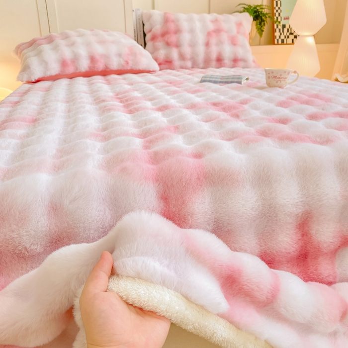 91家纺网 家纺一手货源 找家纺 耐思家纺 2025新款泡泡牛奶绒纯色单品床单床单单件 炫彩 胭脂粉