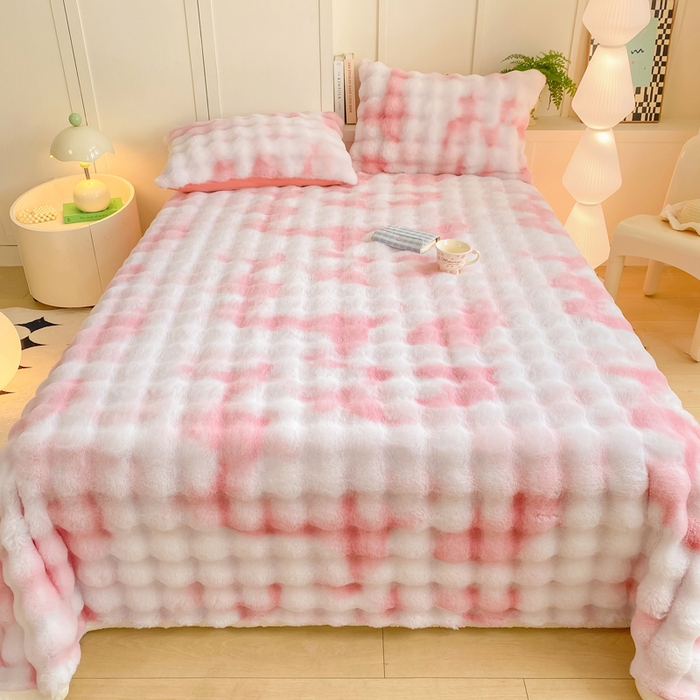 91家纺网 家纺一手货源 找家纺 耐思家纺 2025新款泡泡牛奶绒纯色单品床单床单单件 炫彩 胭脂粉