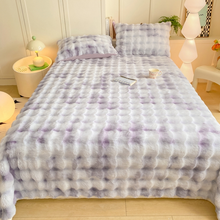 91家纺网 家纺一手货源 找家纺 耐思家纺 2025新款泡泡牛奶绒纯色单品床单床单单件 炫彩 雾灰紫