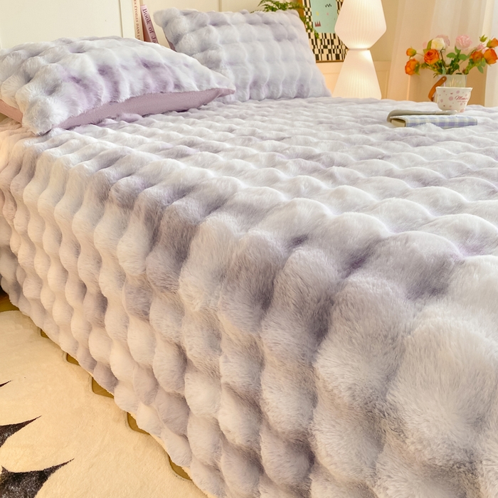 91家纺网 家纺一手货源 找家纺 耐思家纺 2025新款泡泡牛奶绒纯色单品床单床单单件 炫彩 雾灰紫