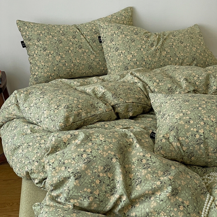 91家纺网 家纺一手货源 找家纺 仟网汇 2025新款高克重亚麻复古简单款四件套 绿意