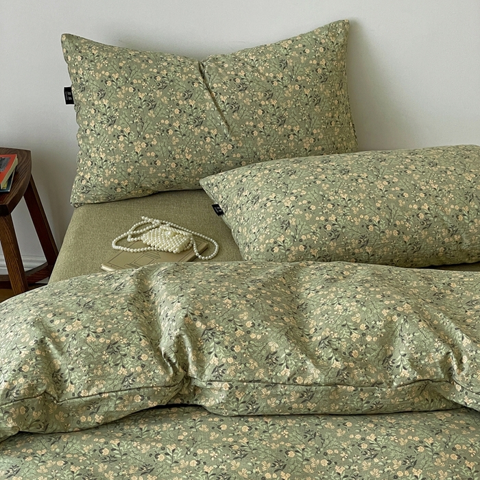 91家纺网 家纺一手货源 找家纺 仟网汇 2025新款高克重亚麻复古简单款四件套 绿意