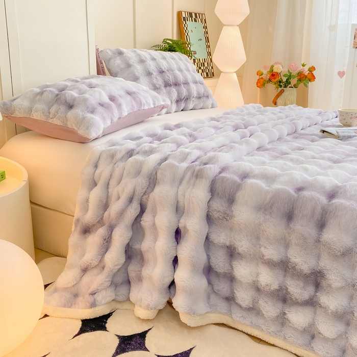 91家纺网 家纺一手货源 找家纺 耐思家纺 2025新款泡泡牛奶绒纯色单品床单床单单件 炫彩 雾灰紫