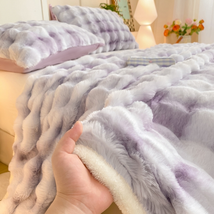 91家纺网 家纺一手货源 找家纺 耐思家纺 2025新款泡泡牛奶绒纯色单品床单床单单件 炫彩 雾灰紫