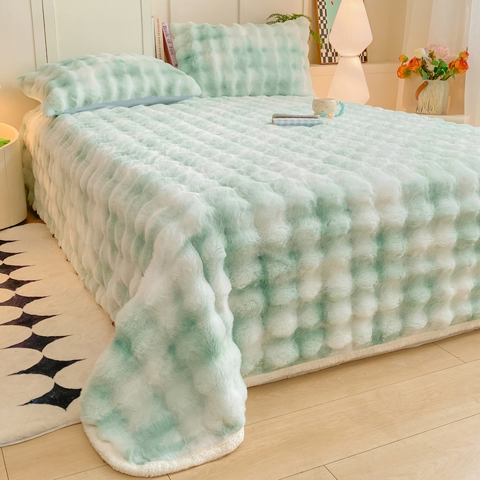 91家纺网 家纺一手货源 找家纺 耐思家纺 2025新款泡泡牛奶绒纯色单品床单床单单件 炫彩 青草绿