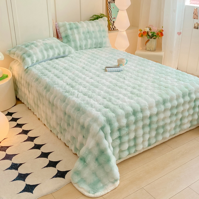 91家纺网 家纺一手货源 找家纺 耐思家纺 2025新款泡泡牛奶绒纯色单品床单床单单件 炫彩 青草绿