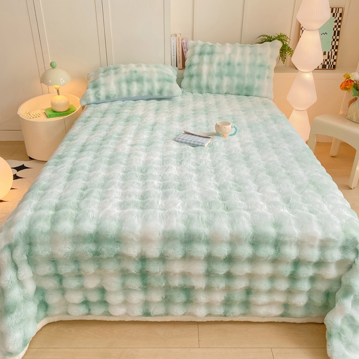 91家纺网 家纺一手货源 找家纺 耐思家纺 2025新款泡泡牛奶绒纯色单品床单床单单件 炫彩 青草绿