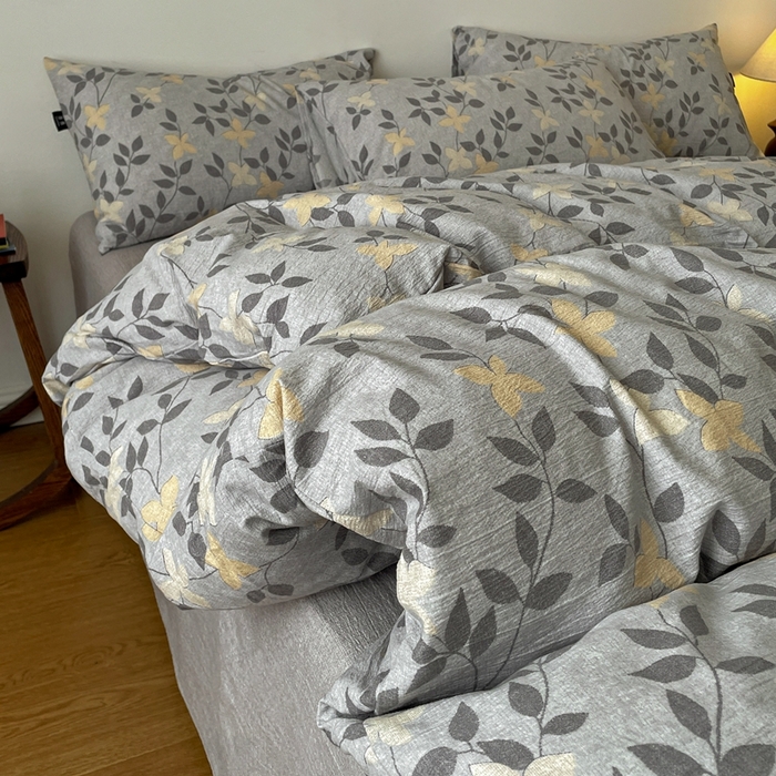 仟网汇 2025新款高克重亚麻复古简单款四件套 蔓叶兰