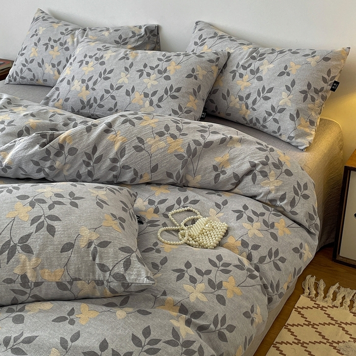 91家纺网 家纺一手货源 找家纺 仟网汇 2025新款高克重亚麻复古简单款四件套 蔓叶兰