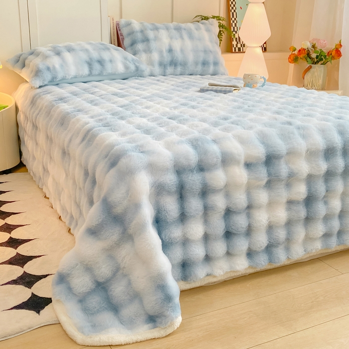 91家纺网 家纺一手货源 找家纺 耐思家纺 2025新款泡泡牛奶绒纯色单品床单床单单件 炫彩 清水兰