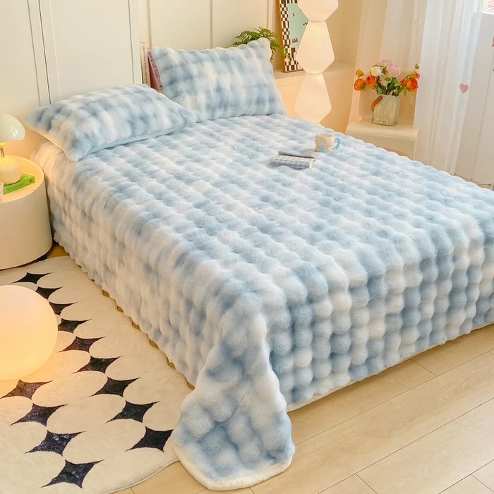 91家纺网 家纺一手货源 找家纺 耐思家纺 2025新款泡泡牛奶绒纯色单品床单床单单件 炫彩 清水兰