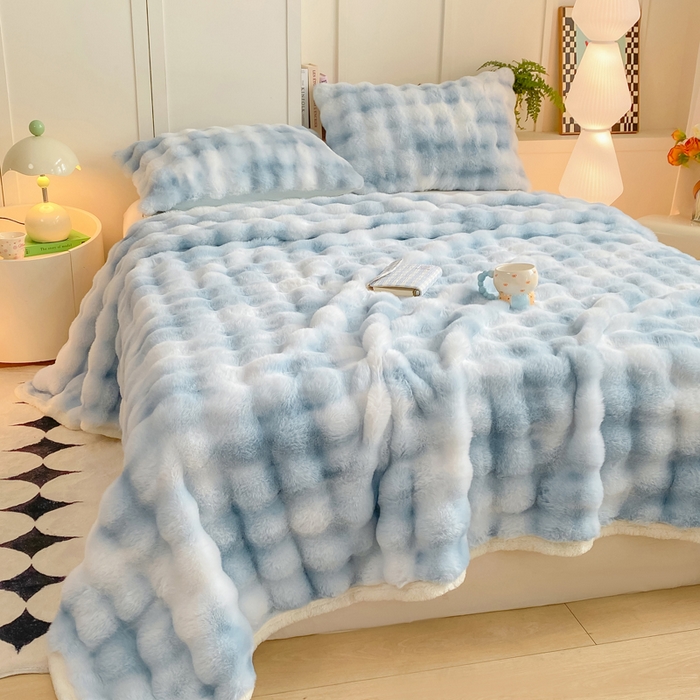 91家纺网 家纺一手货源 找家纺 耐思家纺 2025新款泡泡牛奶绒纯色单品床单床单单件 炫彩 清水兰