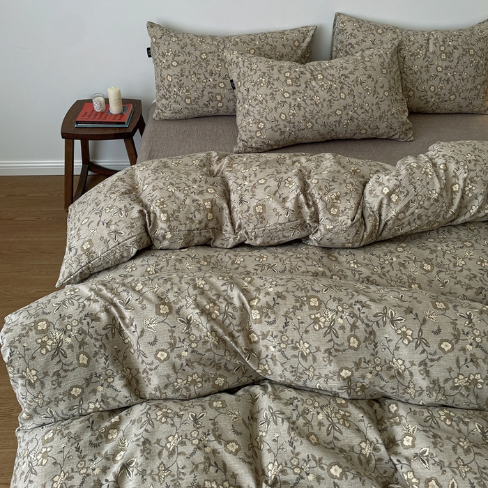 91家纺网 家纺一手货源 找家纺 仟网汇 2025新款高克重亚麻复古简单款四件套 梅花颂