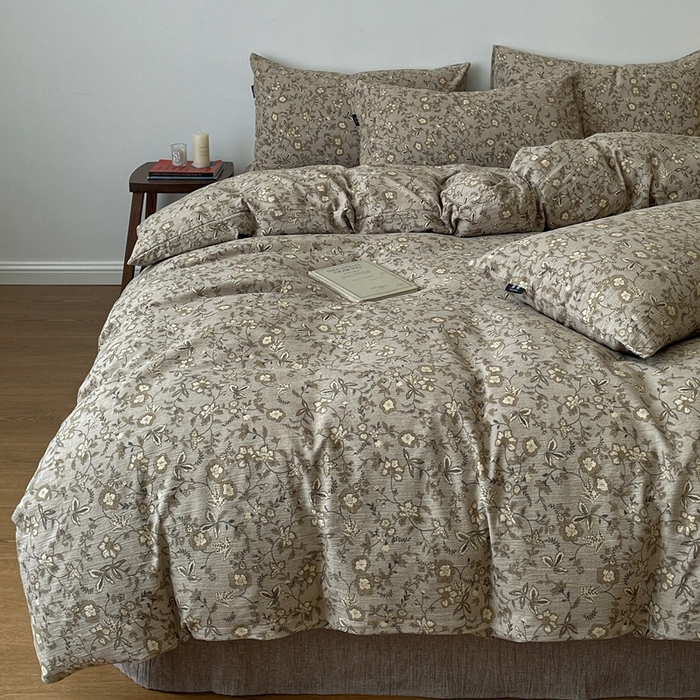 91家纺网 家纺一手货源 找家纺 仟网汇 2025新款高克重亚麻复古简单款四件套 梅花颂