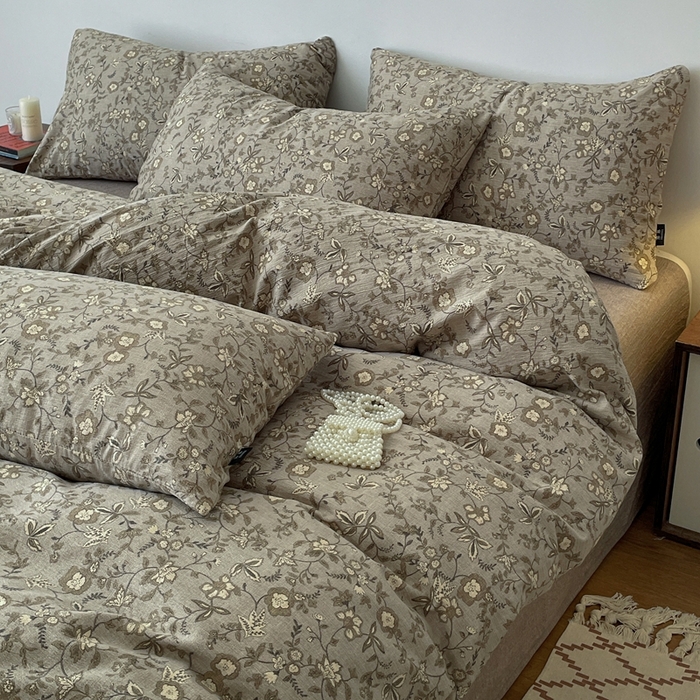 91家纺网 家纺一手货源 找家纺 仟网汇 2025新款高克重亚麻复古简单款四件套 梅花颂