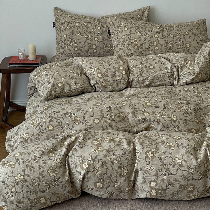 91家纺网 家纺一手货源 找家纺 仟网汇 2025新款高克重亚麻复古简单款四件套 梅花颂