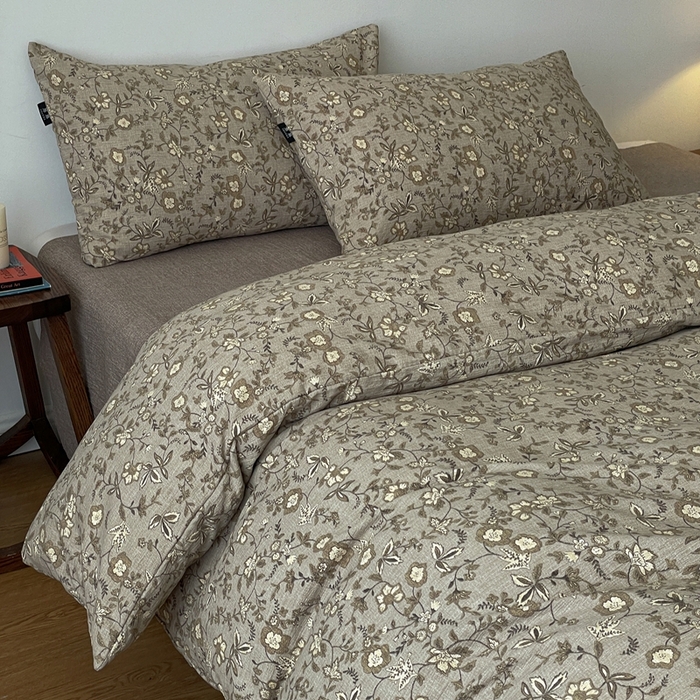 91家纺网 家纺一手货源 找家纺 仟网汇 2025新款高克重亚麻复古简单款四件套 梅花颂