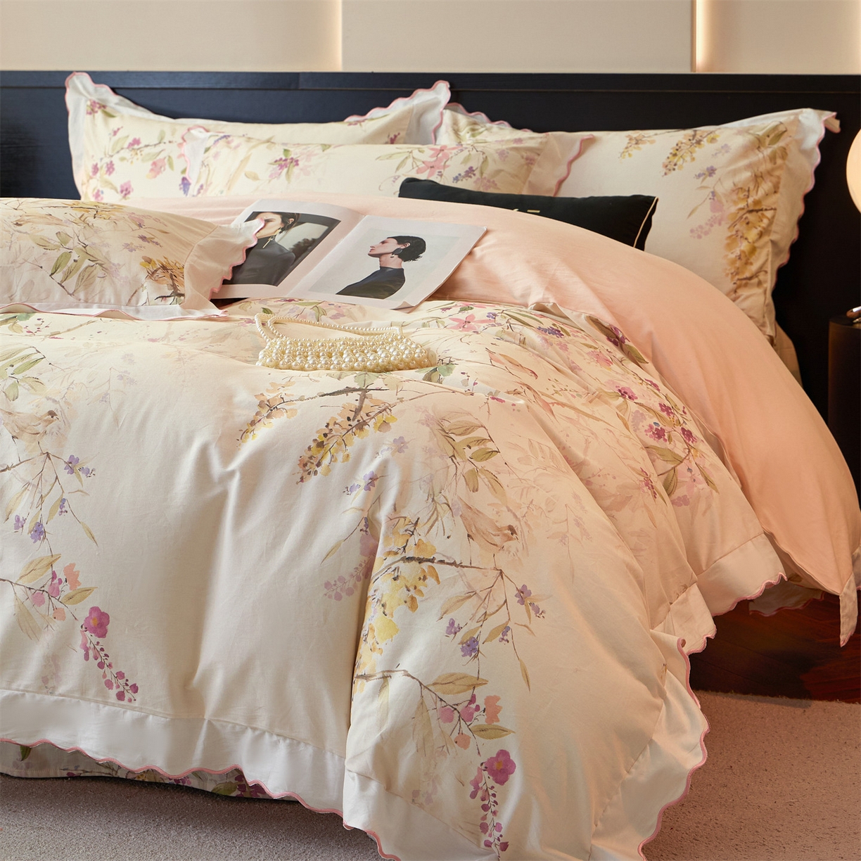 91家纺网 家纺一手货源 找家纺 蓝米卡夫 2025秋冬-A类全棉50S*50S双股磨毛数码印花绣边款（礼盒包装）提供买家秀 枝霖