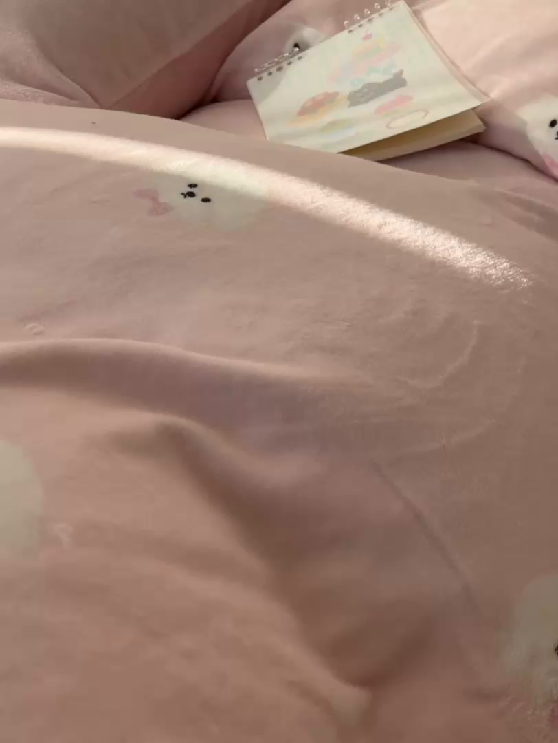 91家纺网 家纺一手货源 找家纺 韩巢家纺 2025新款高克重牛奶绒四件套冬季绒床品被套床单三件套 绒绒小狗-粉