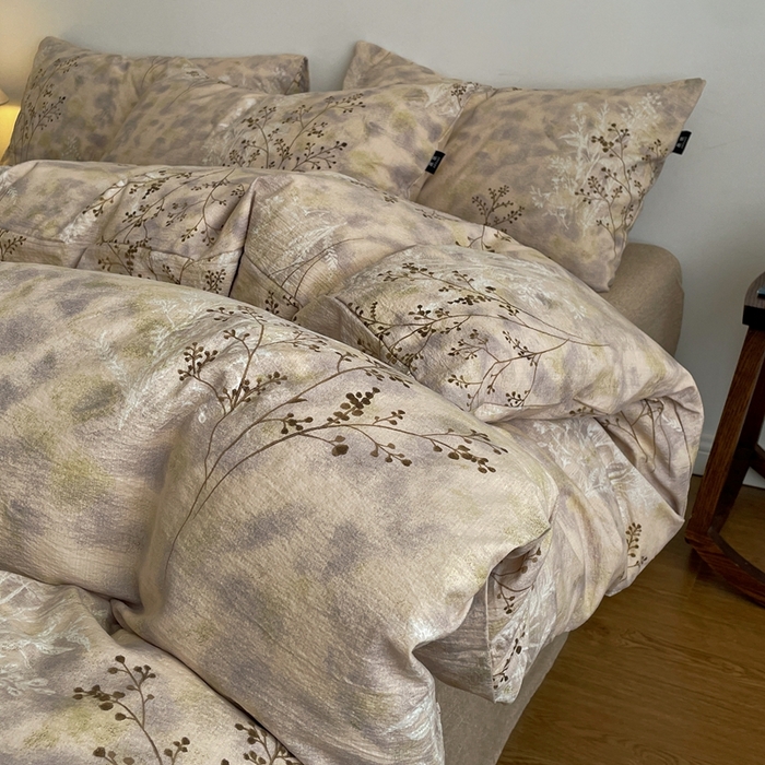 91家纺网 家纺一手货源 找家纺 仟网汇 2025新款高克重亚麻复古简单款四件套 梦境