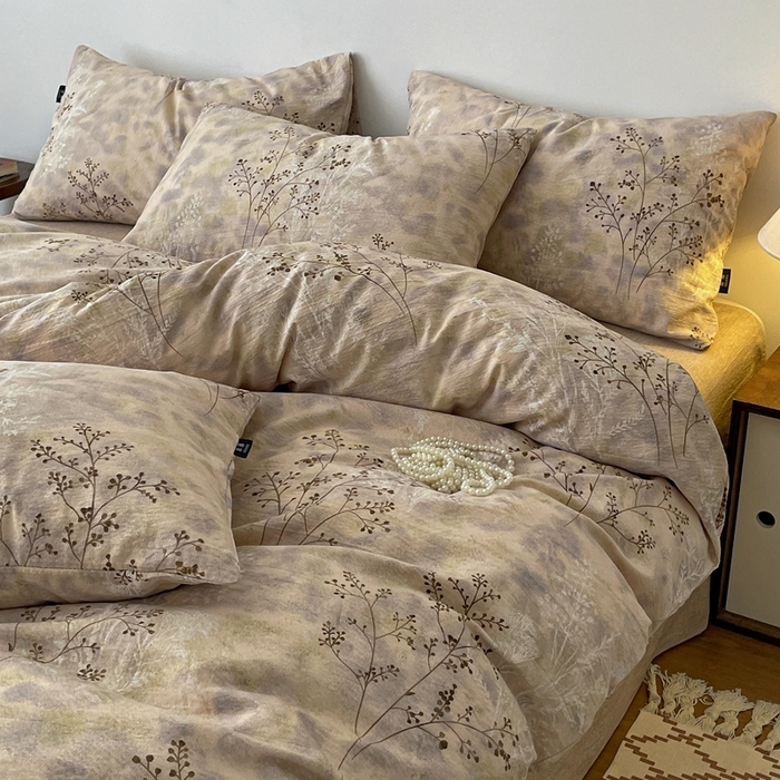 91家纺网 家纺一手货源 找家纺 仟网汇 2025新款高克重亚麻复古简单款四件套 梦境