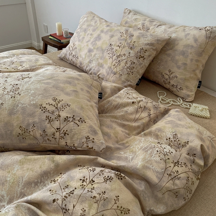 91家纺网 家纺一手货源 找家纺 仟网汇 2025新款高克重亚麻复古简单款四件套 梦境