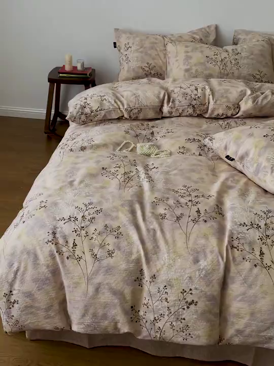 91家纺网 家纺一手货源 找家纺 仟网汇 2025新款高克重亚麻复古简单款四件套 梦境