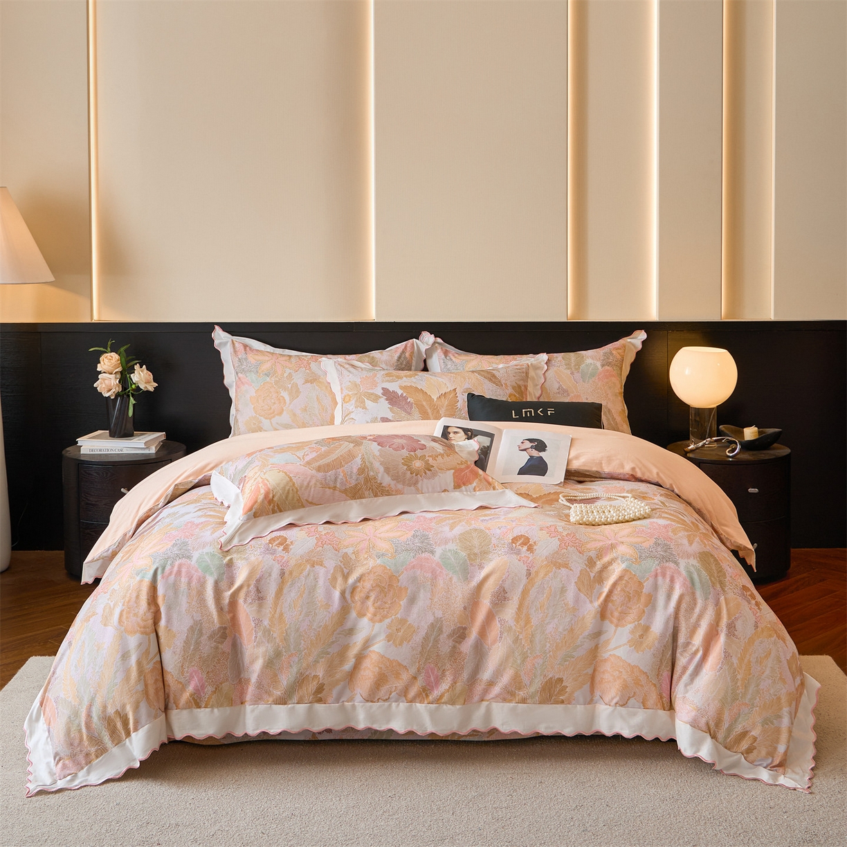 91家纺网 家纺一手货源 找家纺 蓝米卡夫 2025秋冬-A类全棉50S*50S双股磨毛数码印花绣边款（礼盒包装）提供买家秀 美洛迪