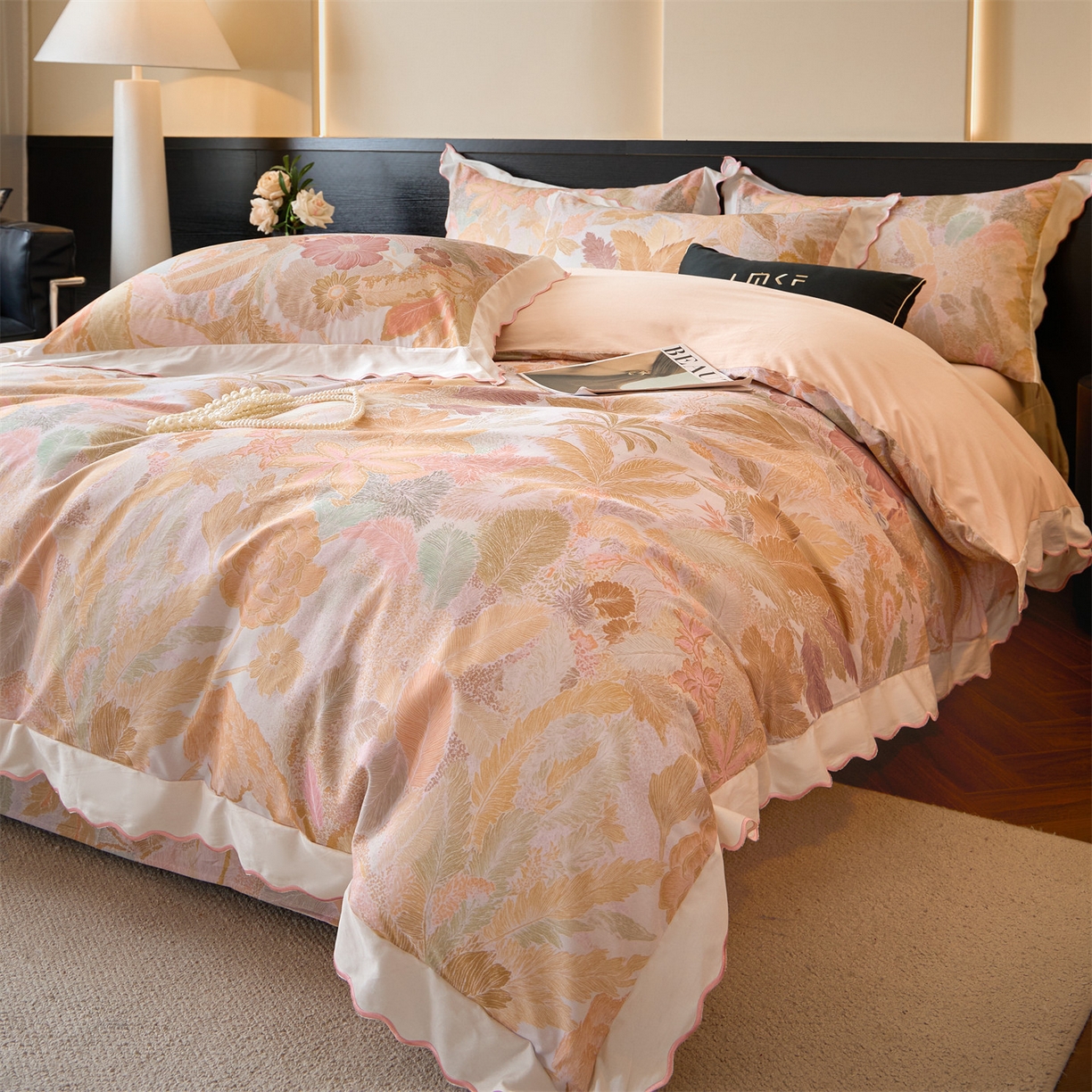 91家纺网 家纺一手货源 找家纺 蓝米卡夫 2025秋冬-A类全棉50S*50S双股磨毛数码印花绣边款（礼盒包装）提供买家秀 美洛迪