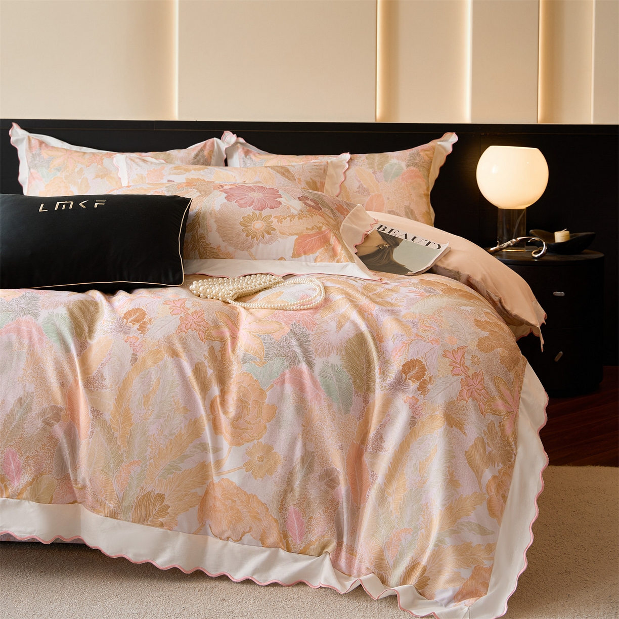 91家纺网 家纺一手货源 找家纺 蓝米卡夫 2025秋冬-A类全棉50S*50S双股磨毛数码印花绣边款（礼盒包装）提供买家秀 美洛迪