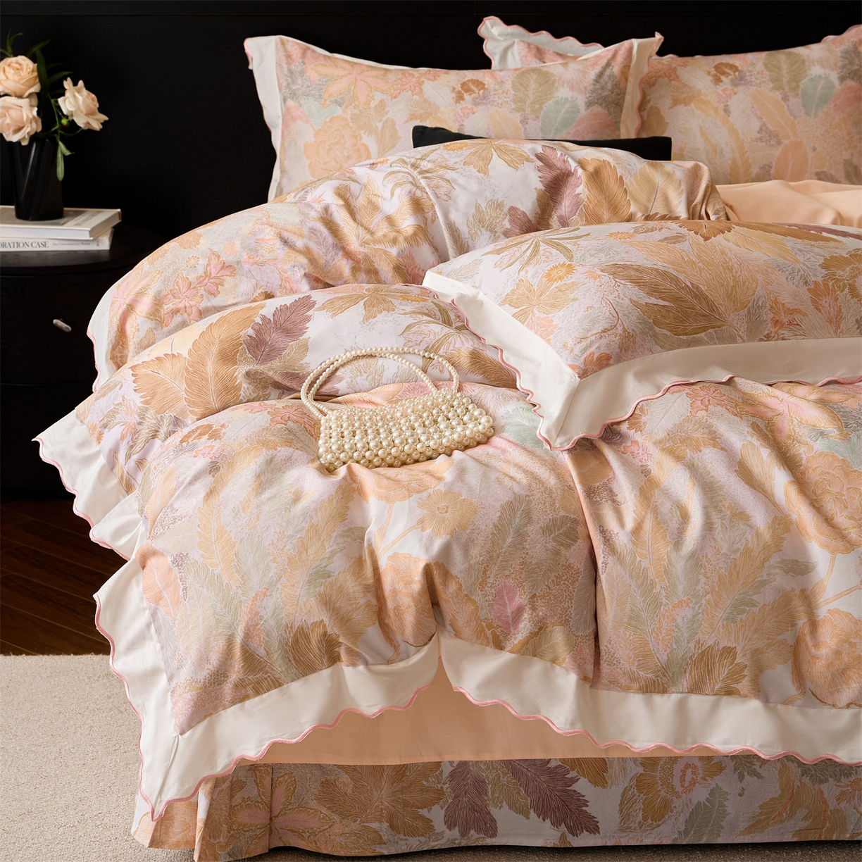 91家纺网 家纺一手货源 找家纺 蓝米卡夫 2025秋冬-A类全棉50S*50S双股磨毛数码印花绣边款（礼盒包装）提供买家秀 美洛迪