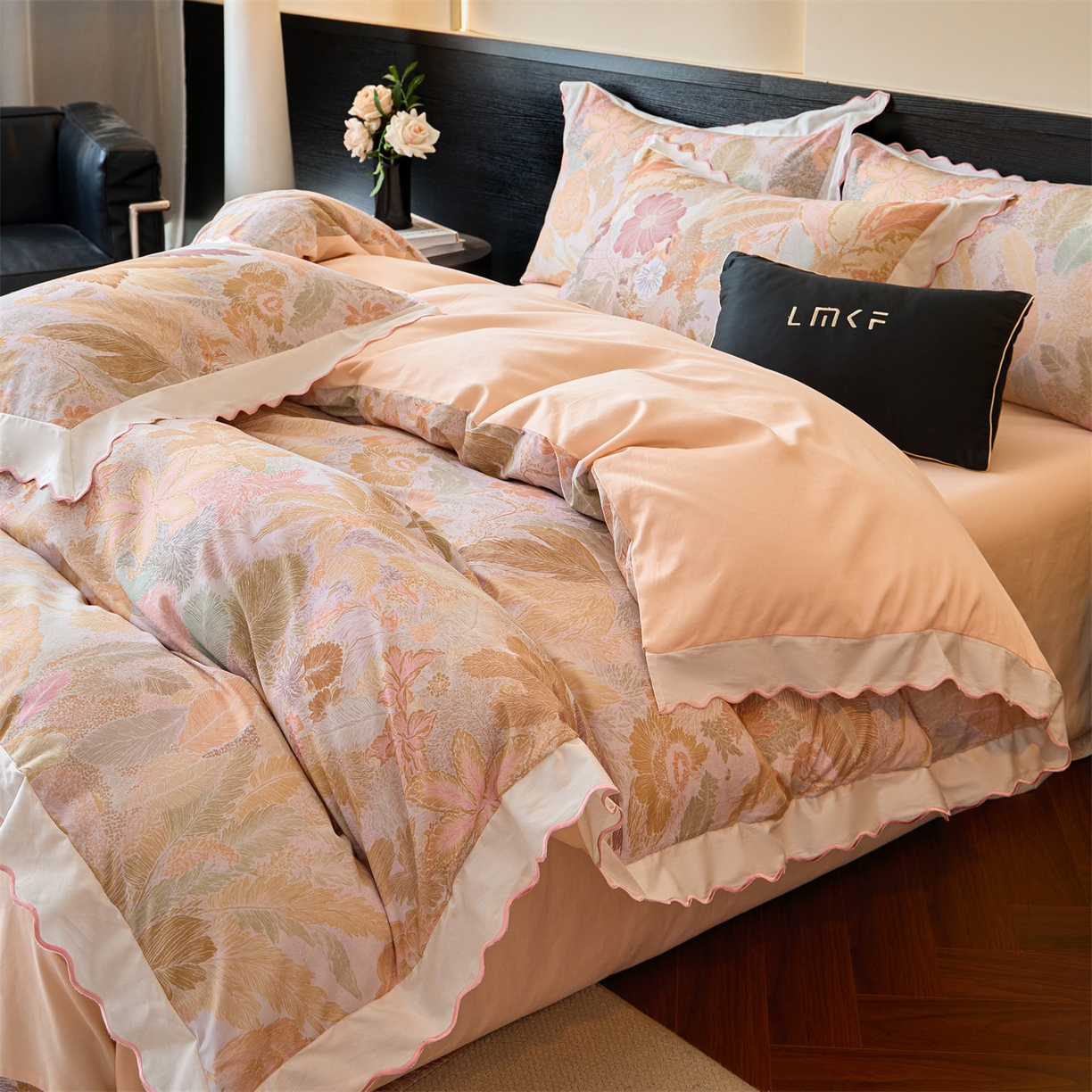 91家纺网 家纺一手货源 找家纺 蓝米卡夫 2025秋冬-A类全棉50S*50S双股磨毛数码印花绣边款（礼盒包装）提供买家秀 美洛迪