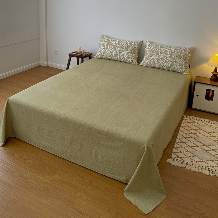 91家纺网 家纺一手货源 找家纺 仟网汇 2025新款高克重亚麻复古简单款四件套 秘境绿