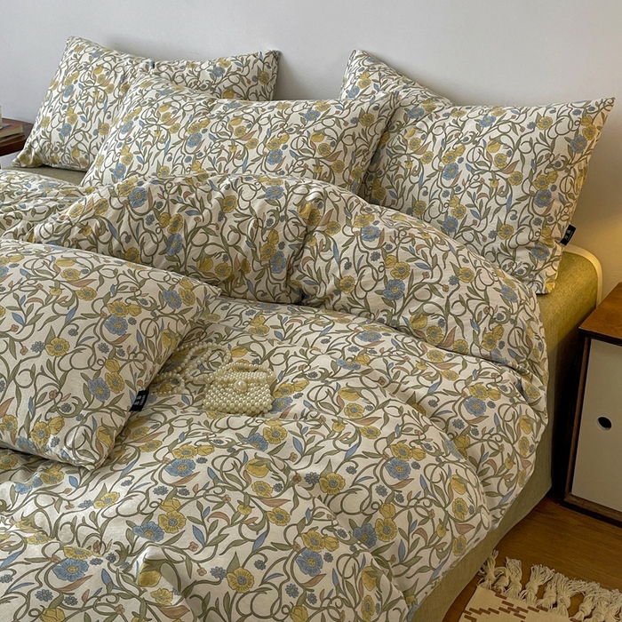 91家纺网 家纺一手货源 找家纺 仟网汇 2025新款高克重亚麻复古简单款四件套 秘境绿