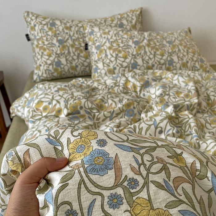 91家纺网 家纺一手货源 找家纺 仟网汇 2025新款高克重亚麻复古简单款四件套 秘境绿