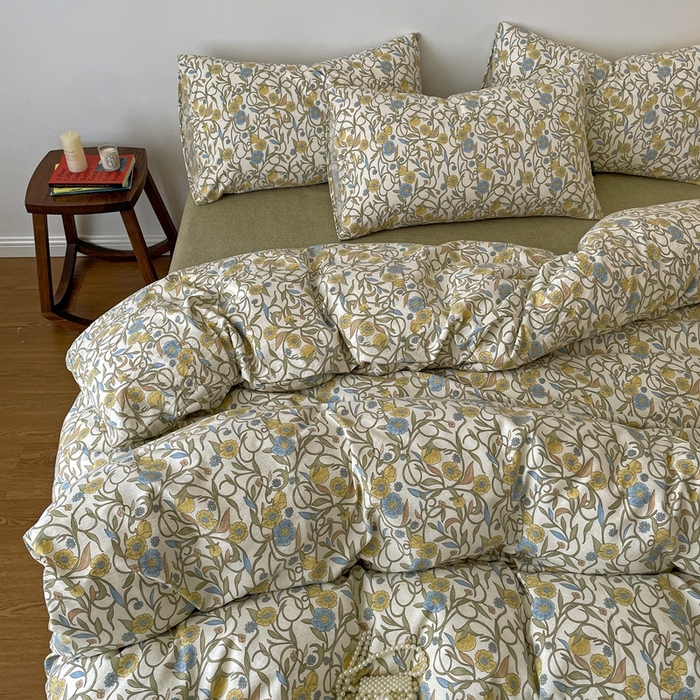 91家纺网 家纺一手货源 找家纺 仟网汇 2025新款高克重亚麻复古简单款四件套 秘境绿