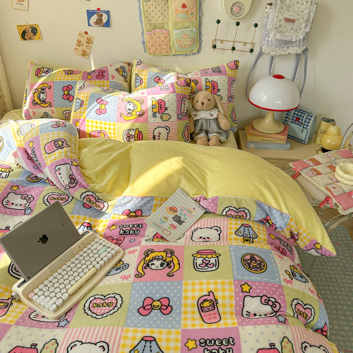 91家纺网 家纺一手货源 找家纺 韩巢家纺 2025新款高克重牛奶绒四件套冬季绒床品被套床单三件套 少女心