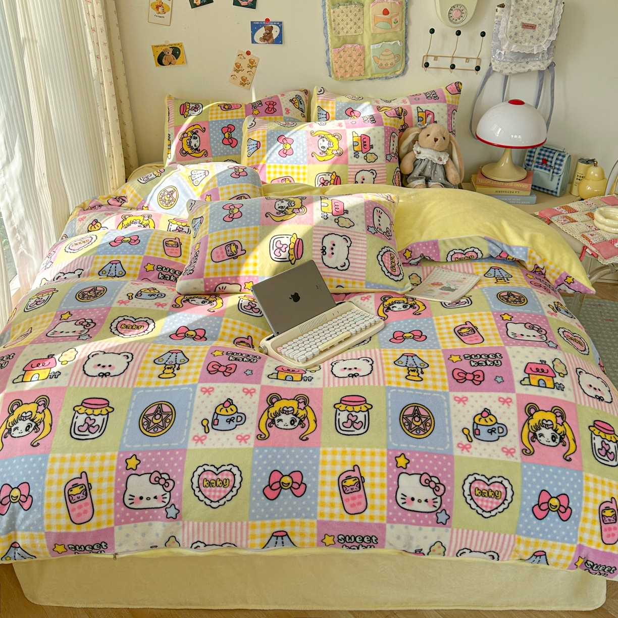 91家纺网 家纺一手货源 找家纺 韩巢家纺 2025新款高克重牛奶绒四件套冬季绒床品被套床单三件套 少女心