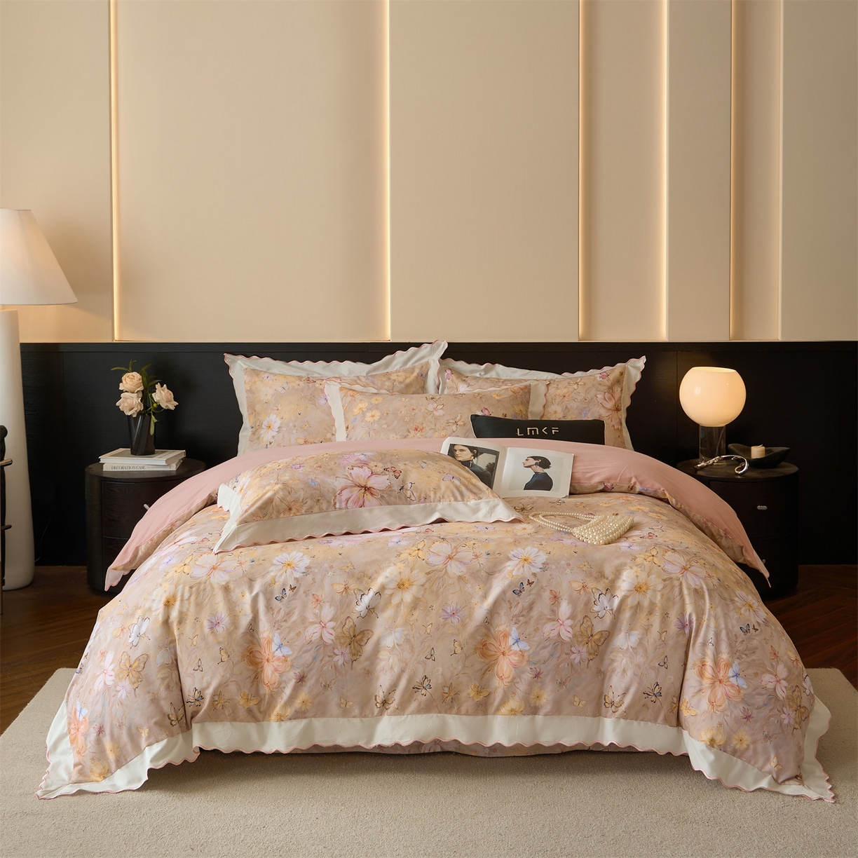 91家纺网 家纺一手货源 找家纺 蓝米卡夫 2025秋冬-A类全棉50S*50S双股磨毛数码印花绣边款（礼盒包装）提供买家秀 梦微