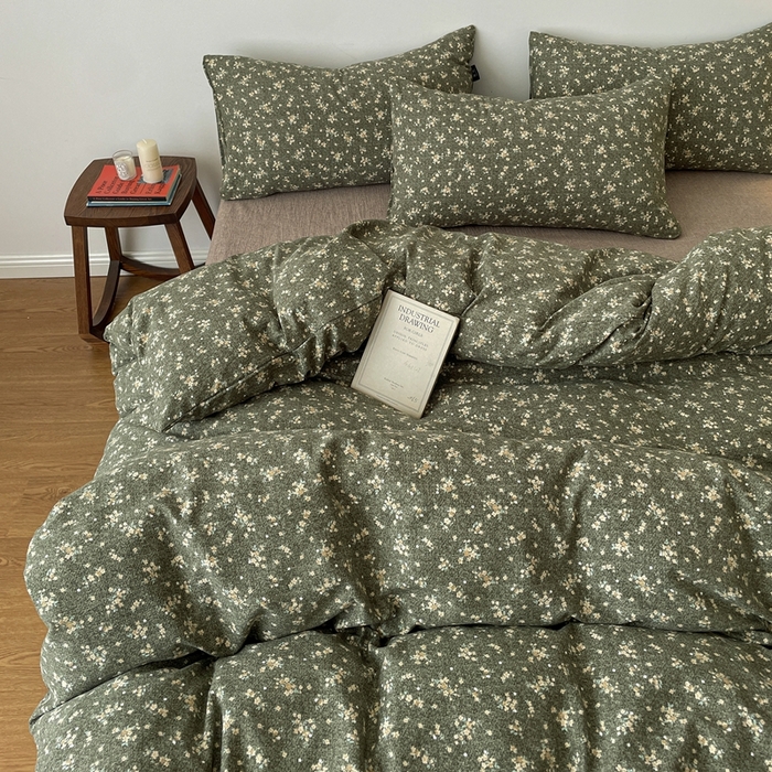 91家纺网 家纺一手货源 找家纺 仟网汇 2025新款高克重亚麻复古简单款四件套 茉莉-亚绿