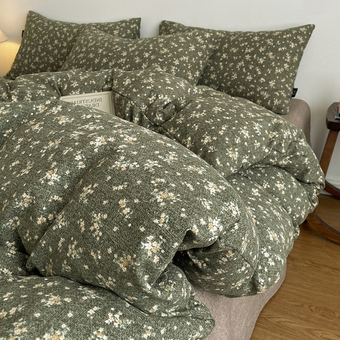 91家纺网 家纺一手货源 找家纺 仟网汇 2025新款高克重亚麻复古简单款四件套 茉莉-亚绿