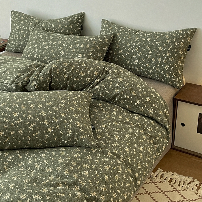 91家纺网 家纺一手货源 找家纺 仟网汇 2025新款高克重亚麻复古简单款四件套 茉莉-亚绿